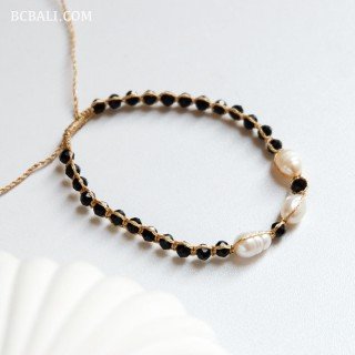 Crystal Beads Bracelet With Original Pearls Handmade in Bali